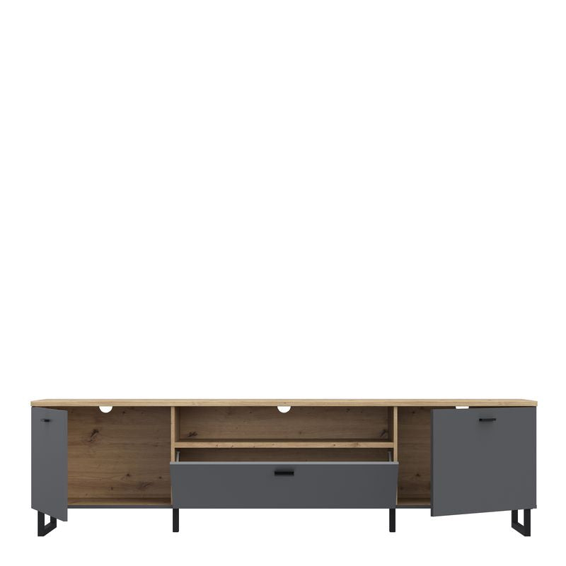 Klara TV Unit with 2 Drawers 1 Flip Door in Grey and Oak inc LED Lighting