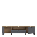 Klara TV Unit with 2 Drawers 1 Flip Door in Grey and Oak inc LED Lighting