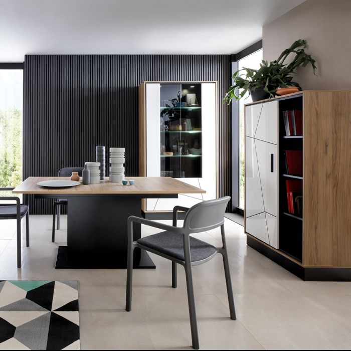 Brolo Extending Dining Table in Walnut and Dark Panel Finish