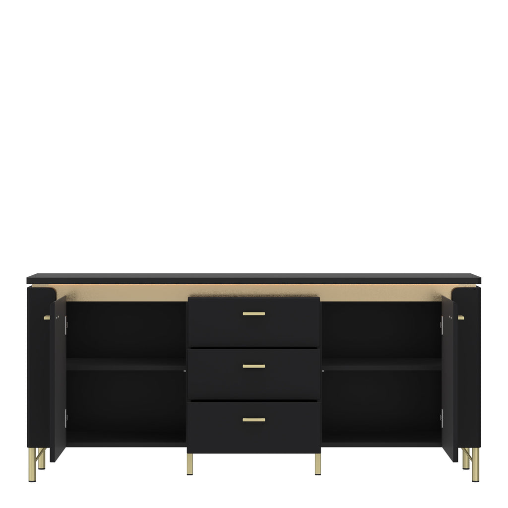 Genoa TV Cabinet 2 Door 3 Drawer 155cm Wide in Black Matt/Gold