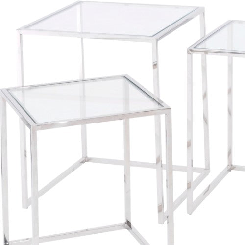 Linton Stainless Steel And Glass Set Of 3 Nesting Tables