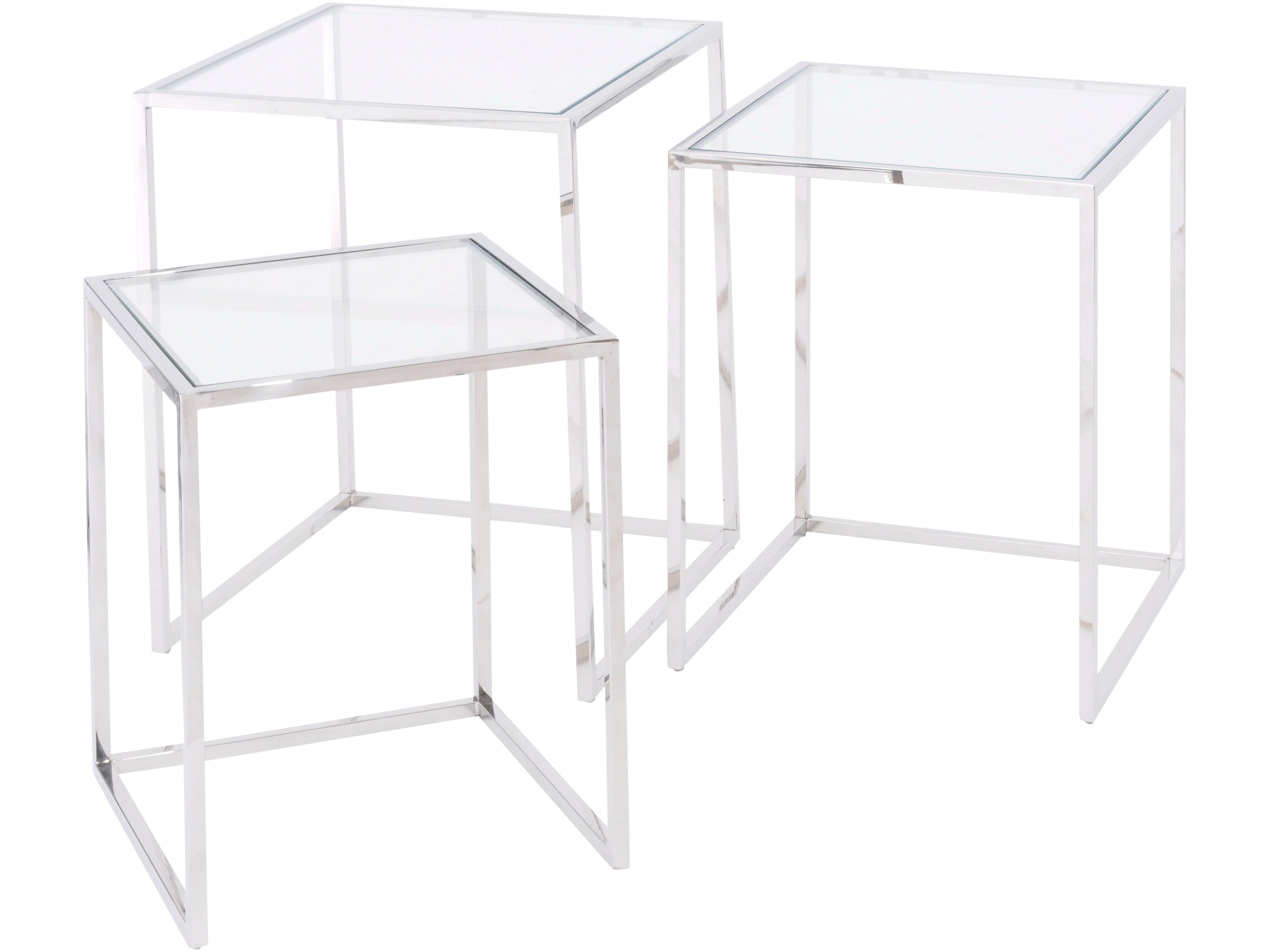 Linton Stainless Steel And Glass Set Of 3 Nesting Tables