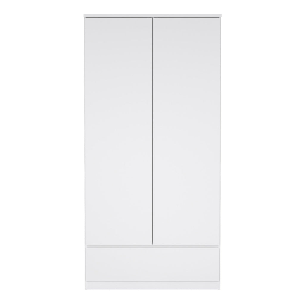Naia Wardrobe with 2 Doors 1 Drawer in White High Gloss