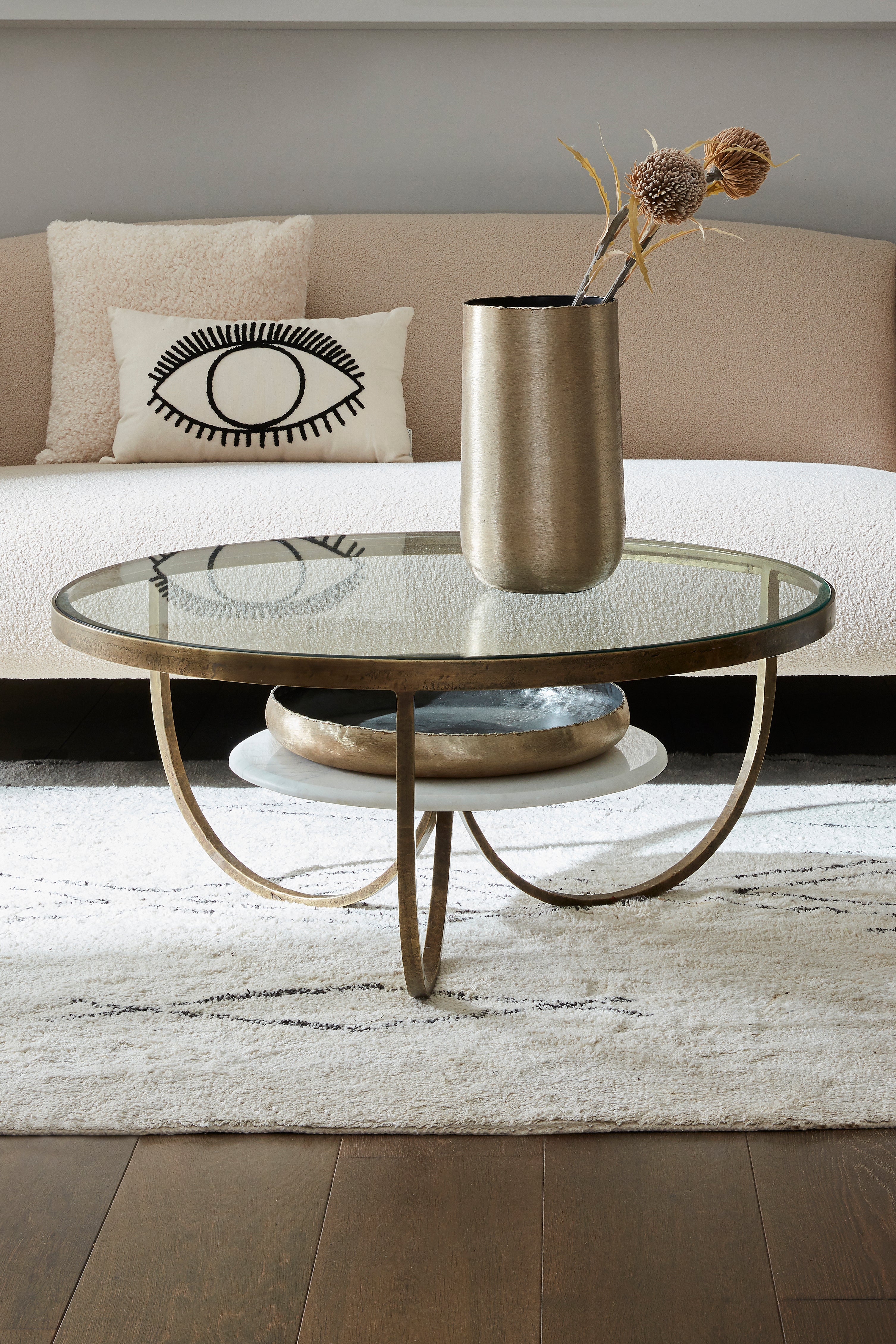 Nolita White Marble And Antique Gold Iron Coffee Table