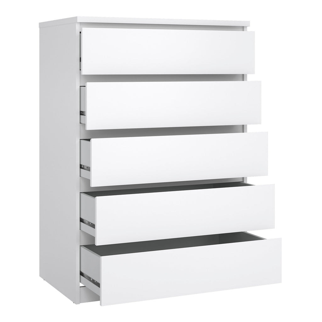 Naia Package - Bedside 3 Drawers + Chest of 5 Drawers + Wardrobe with 2 Doors + 1 Drawer in White High Gloss