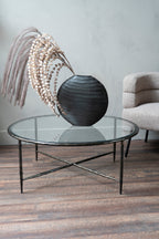 Patterdale Hand Forged Round Coffee Table Dark Bronze Finish with  Glass Top