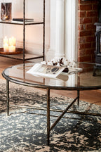 Patterdale Hand Forged Round Coffee Table Dark Bronze Finish with  Glass Top