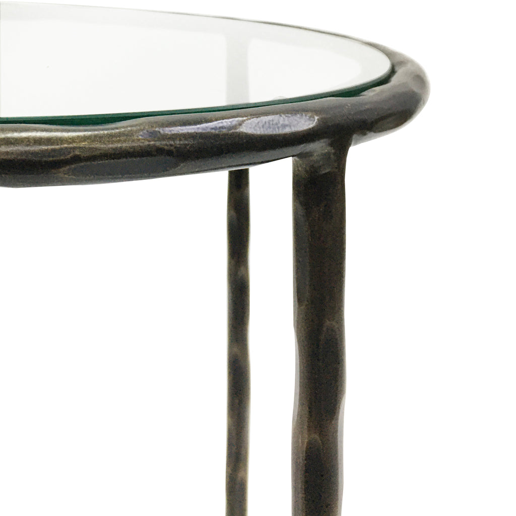 Patterdale Hand Forged Side Table Dark Bronze Finish with Glass Top