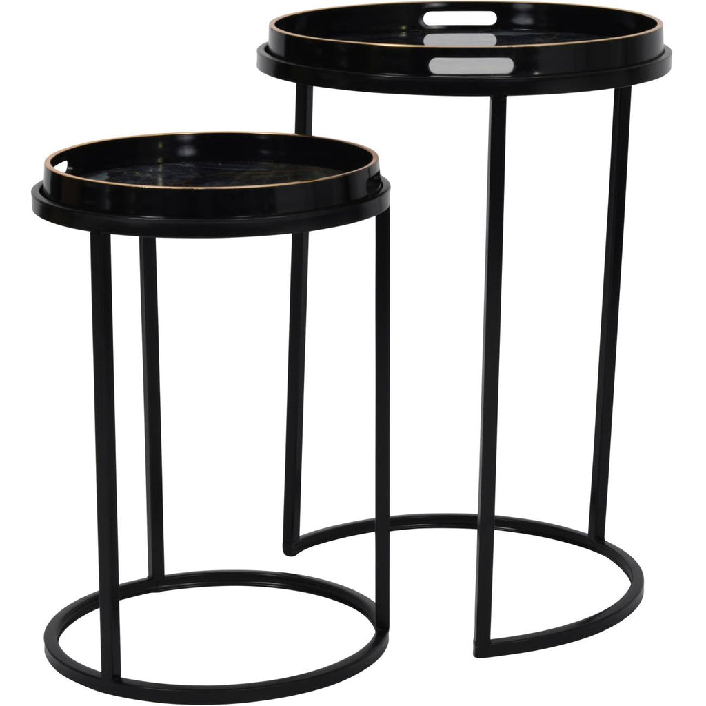 Vesuvius Black and Gold Set of 2 Side Tray Tables