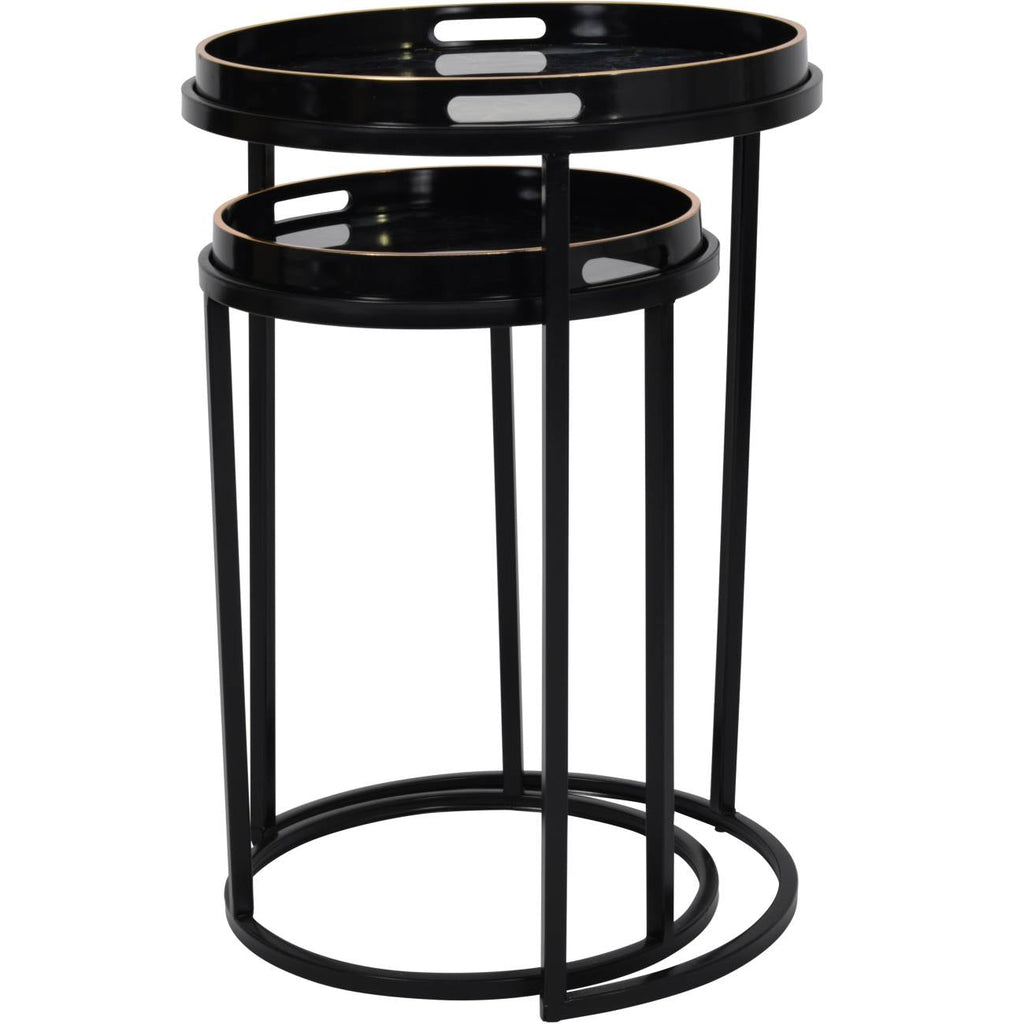 Vesuvius Black and Gold Set of 2 Side Tray Tables