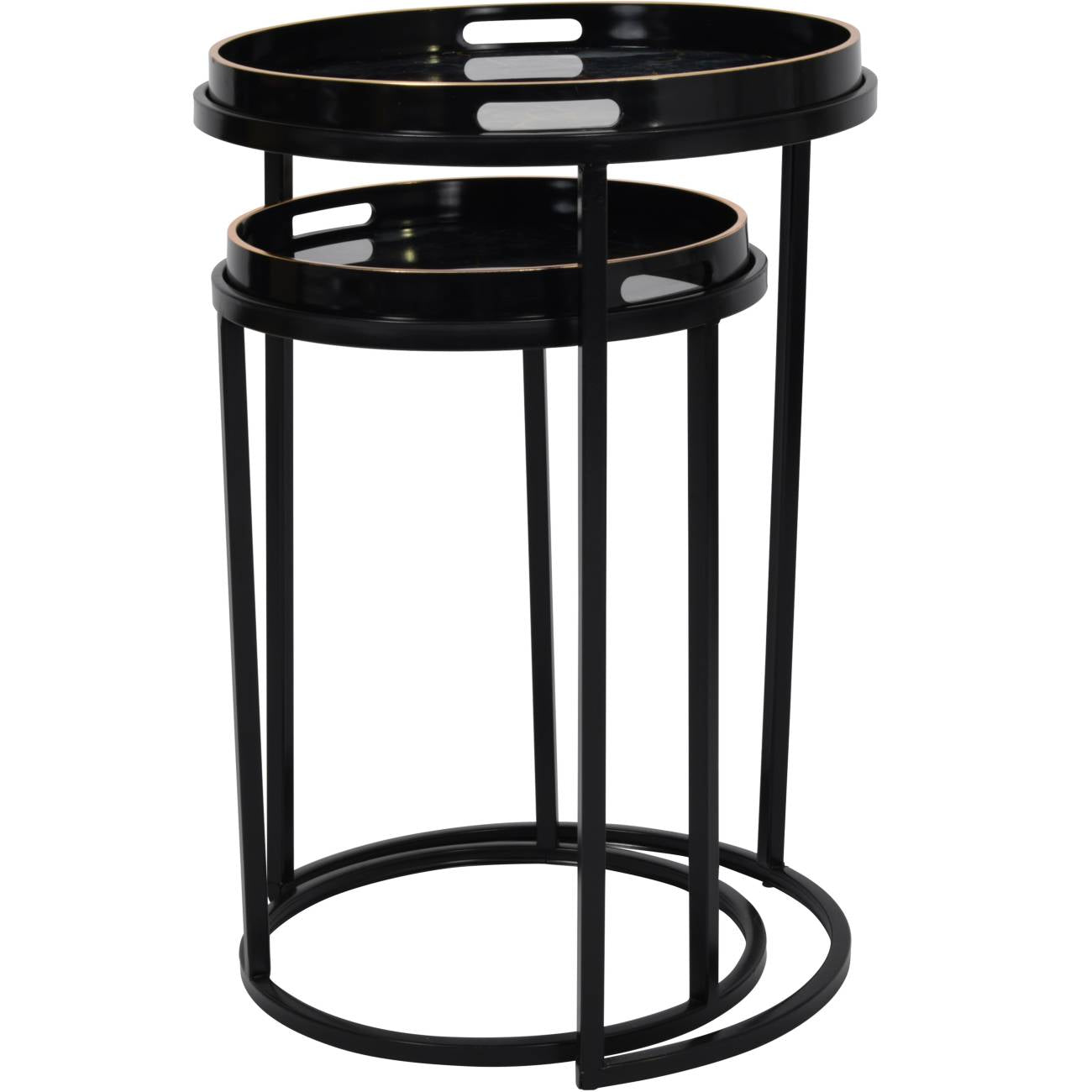 Vesuvius Black and Gold Set of 2 Side Tray Tables