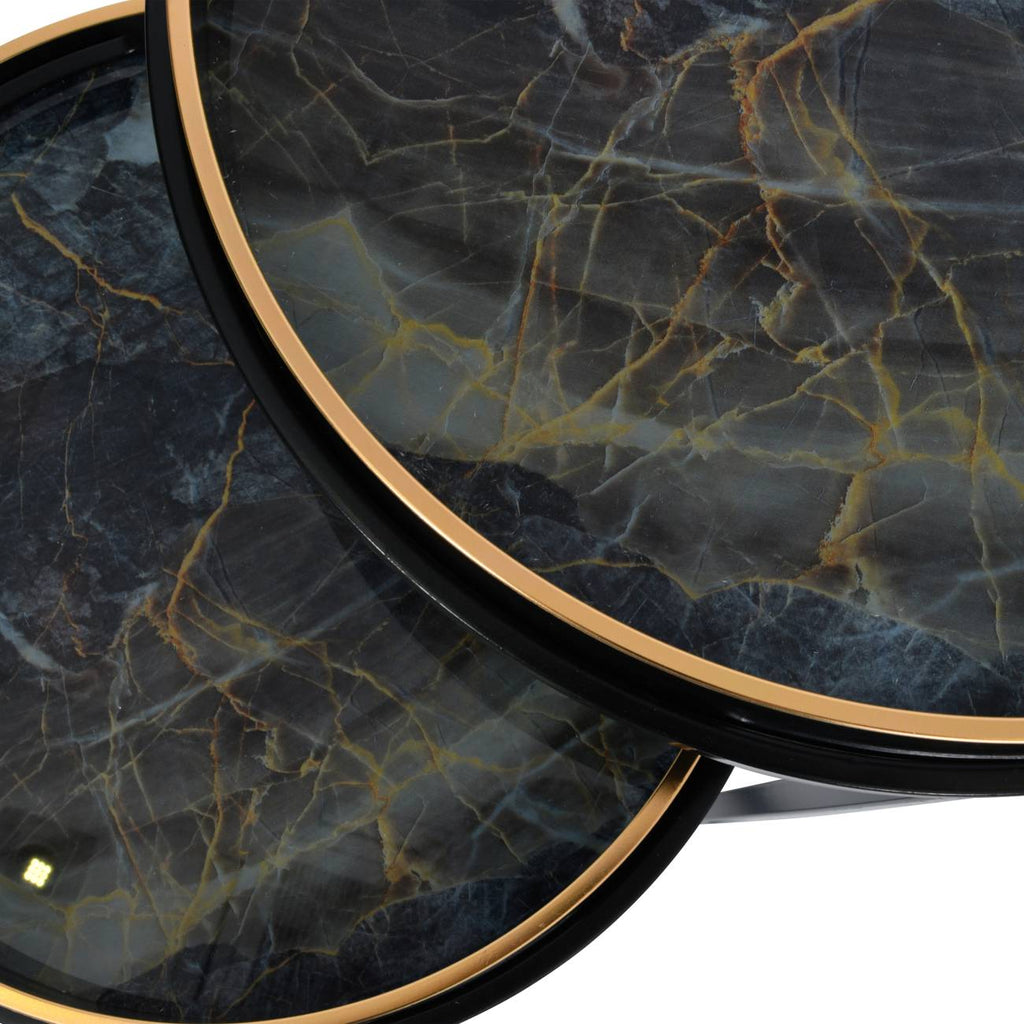 Vesuvius Black and Gold Set of 2 Side Tray Tables