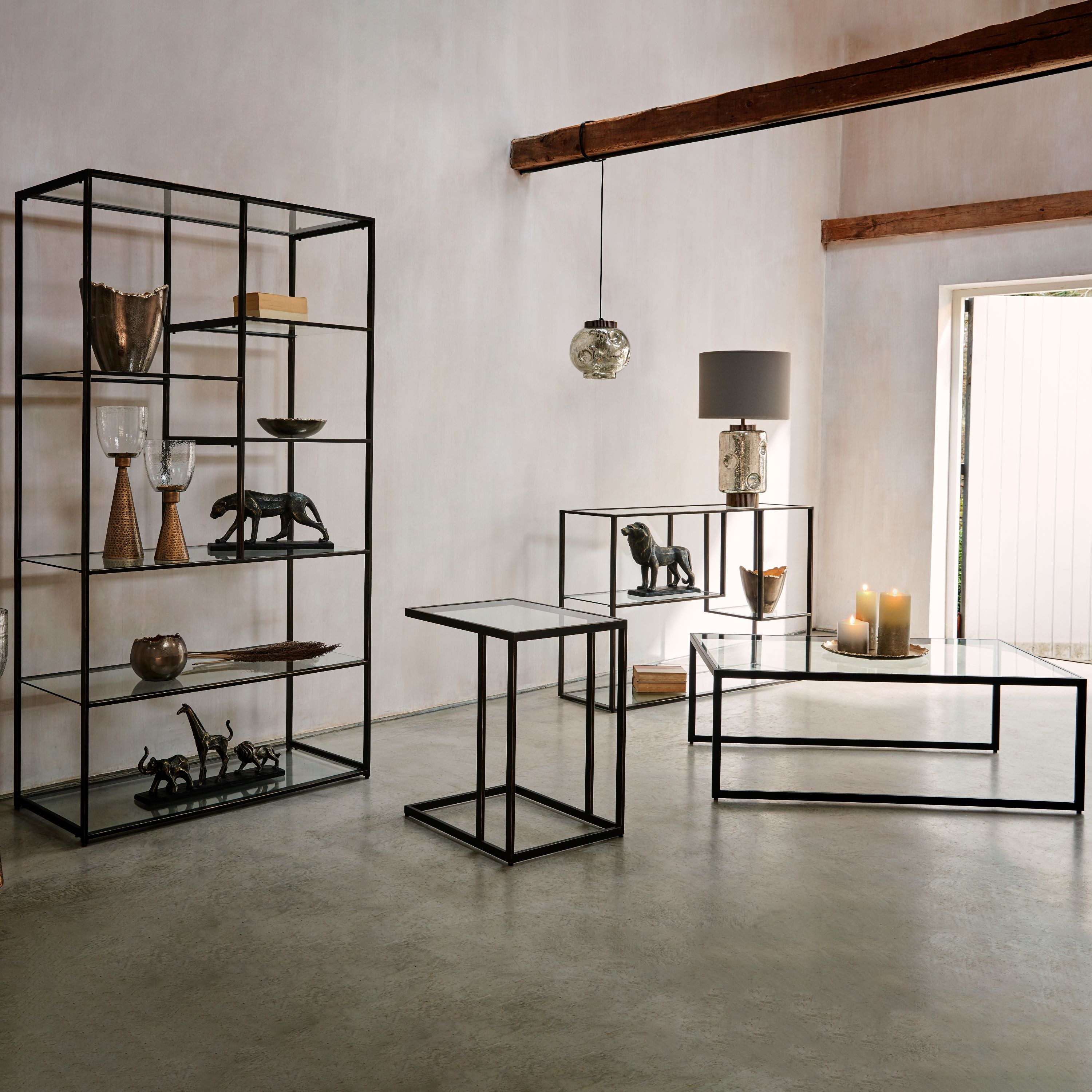 Deveraux Gilded Bronze Metal and Glass Console Table