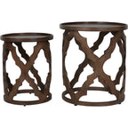 Kielder Solid Carved Wooden Set of 2 Nesting Side Tables in Dark Brown