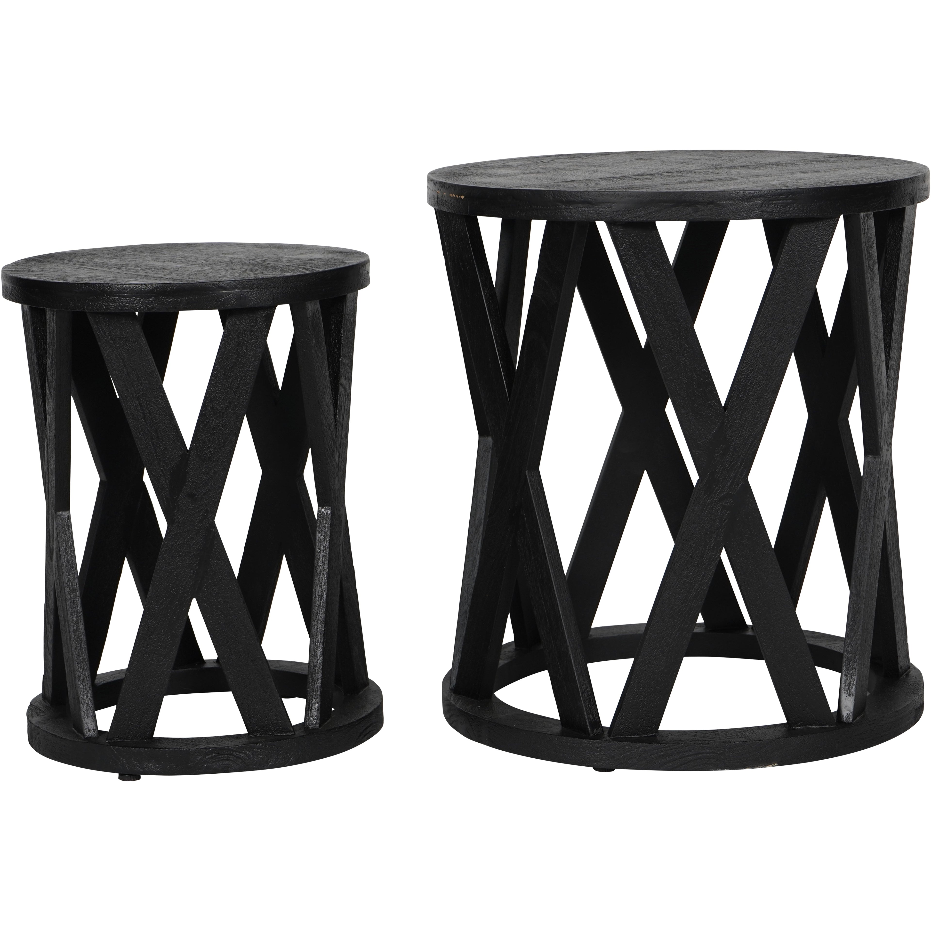 Cali Solid Wooden Set of 2 Nesting Side Tables in Black