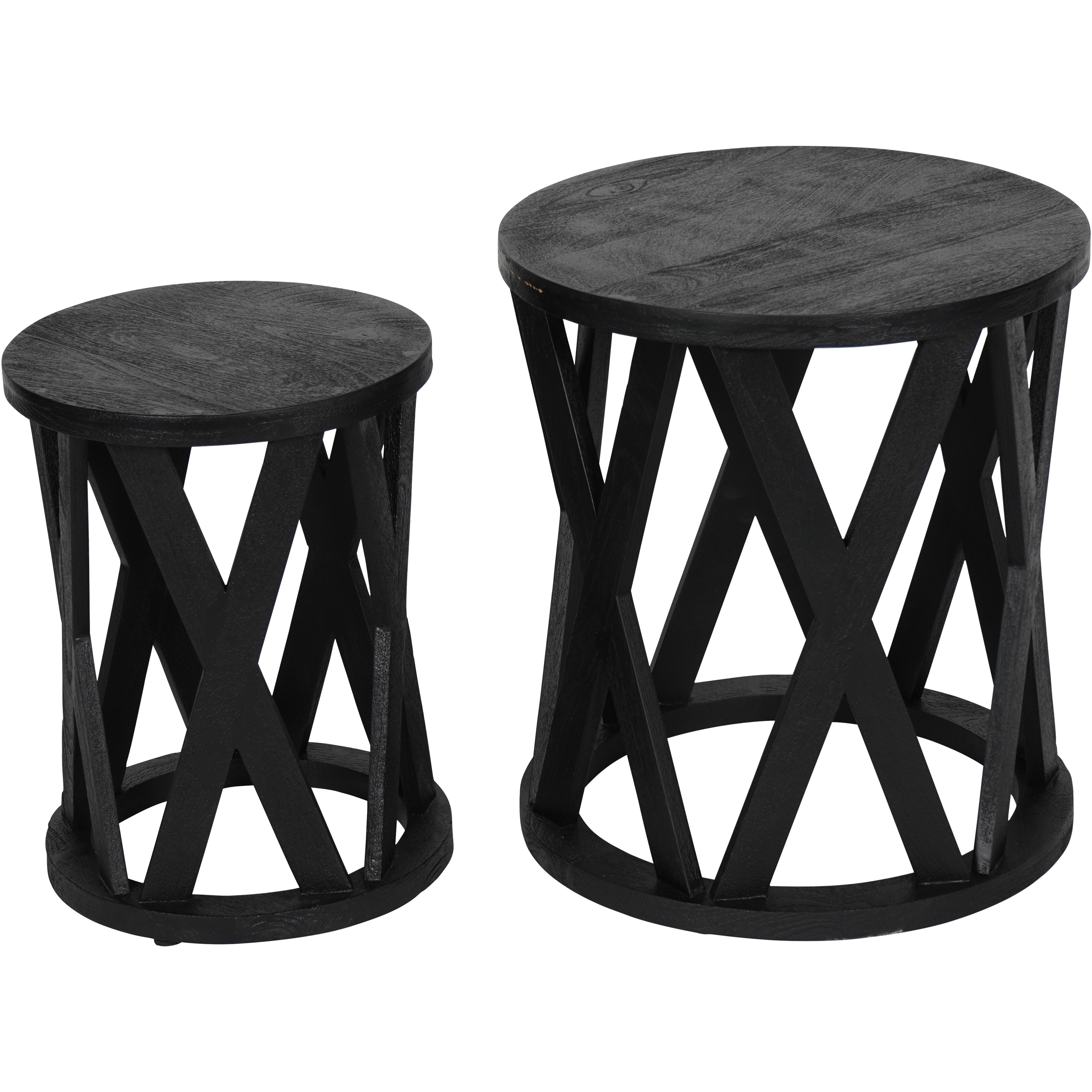 Cali Solid Wooden Set of 2 Nesting Side Tables in Black