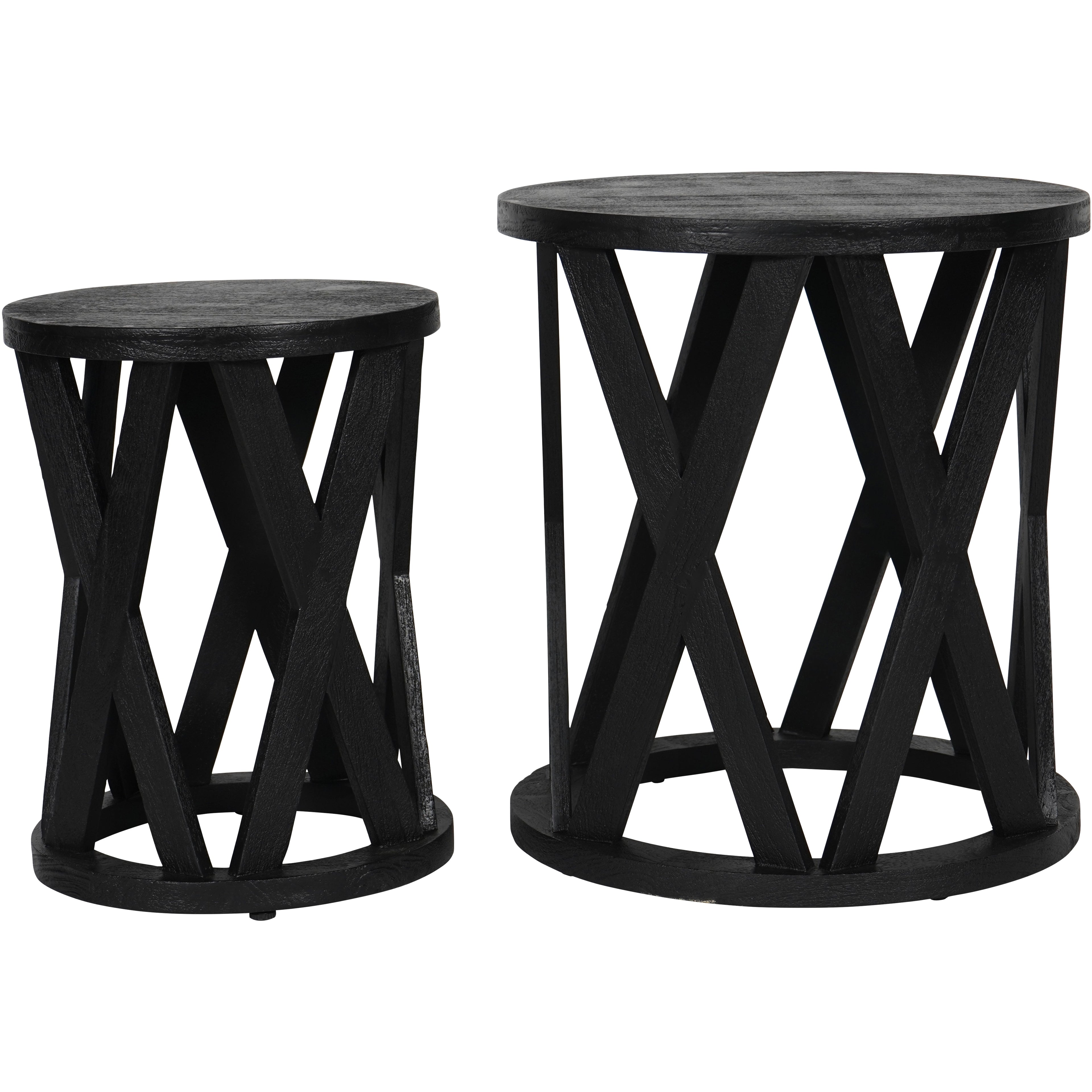 Cali Solid Wooden Set of 2 Nesting Side Tables in Black
