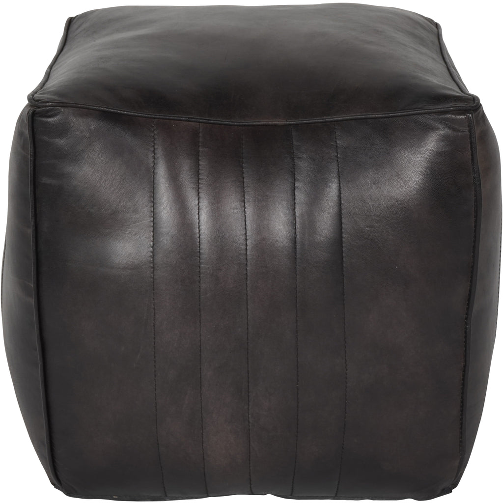 Cube Leather Pouffe in Charcoal
