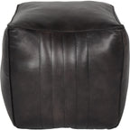Cube Leather Pouffe in Charcoal
