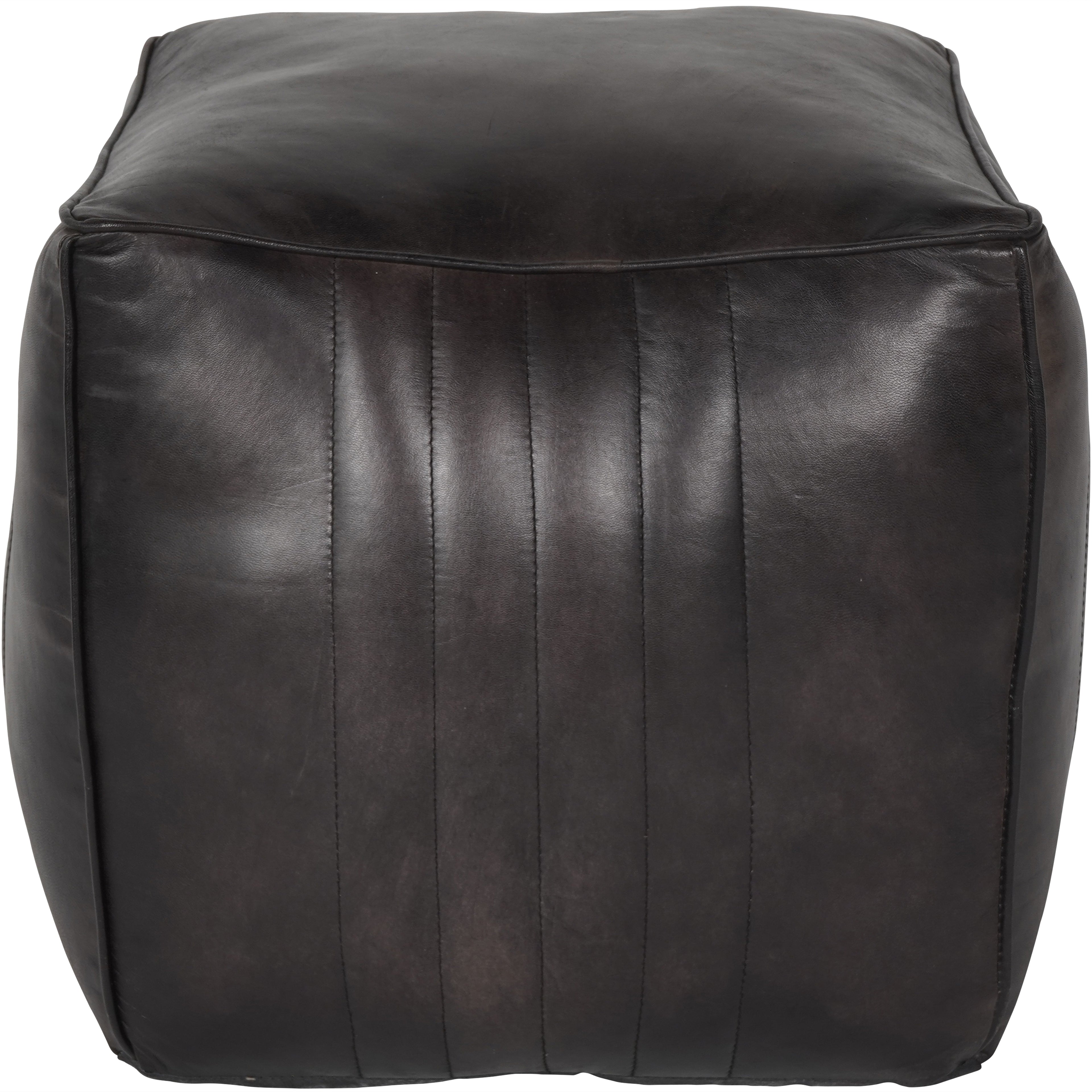Cube Leather Pouffe in Charcoal