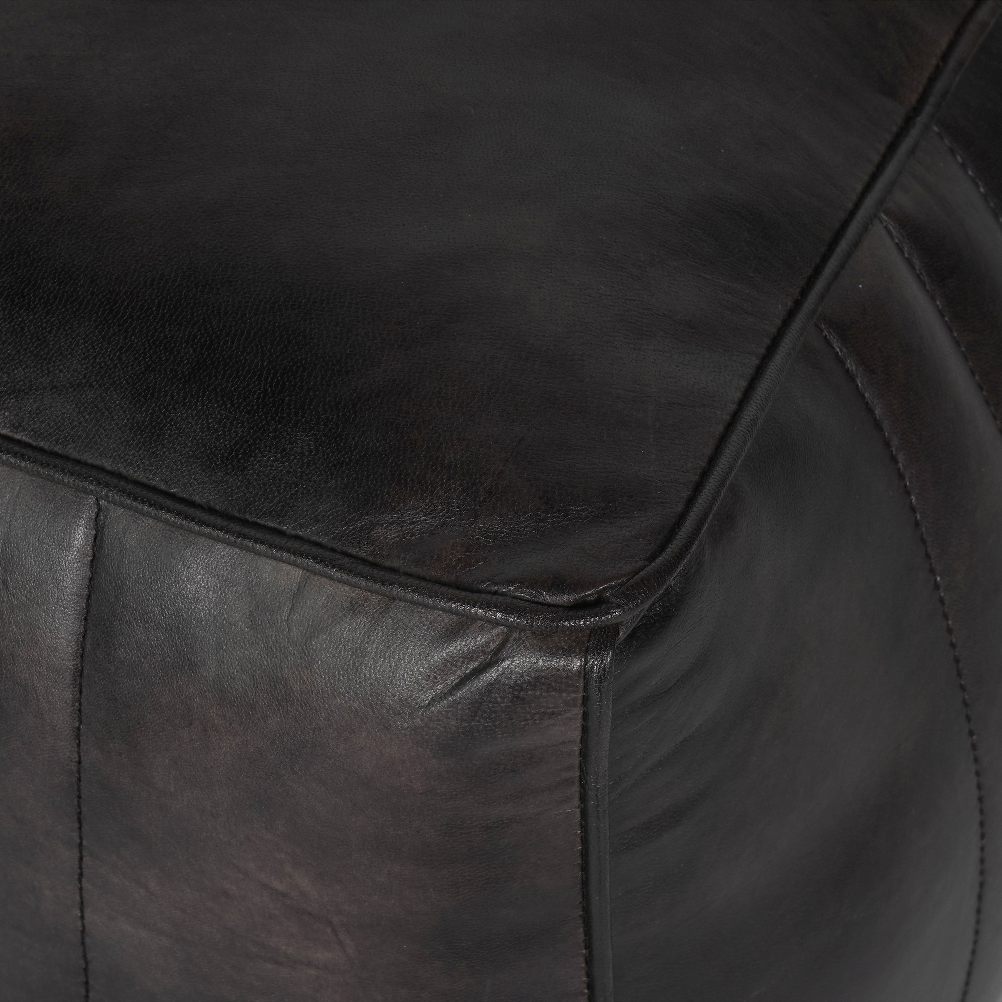 Cube Leather Pouffe in Charcoal