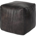 Cube Leather Pouffe in Charcoal