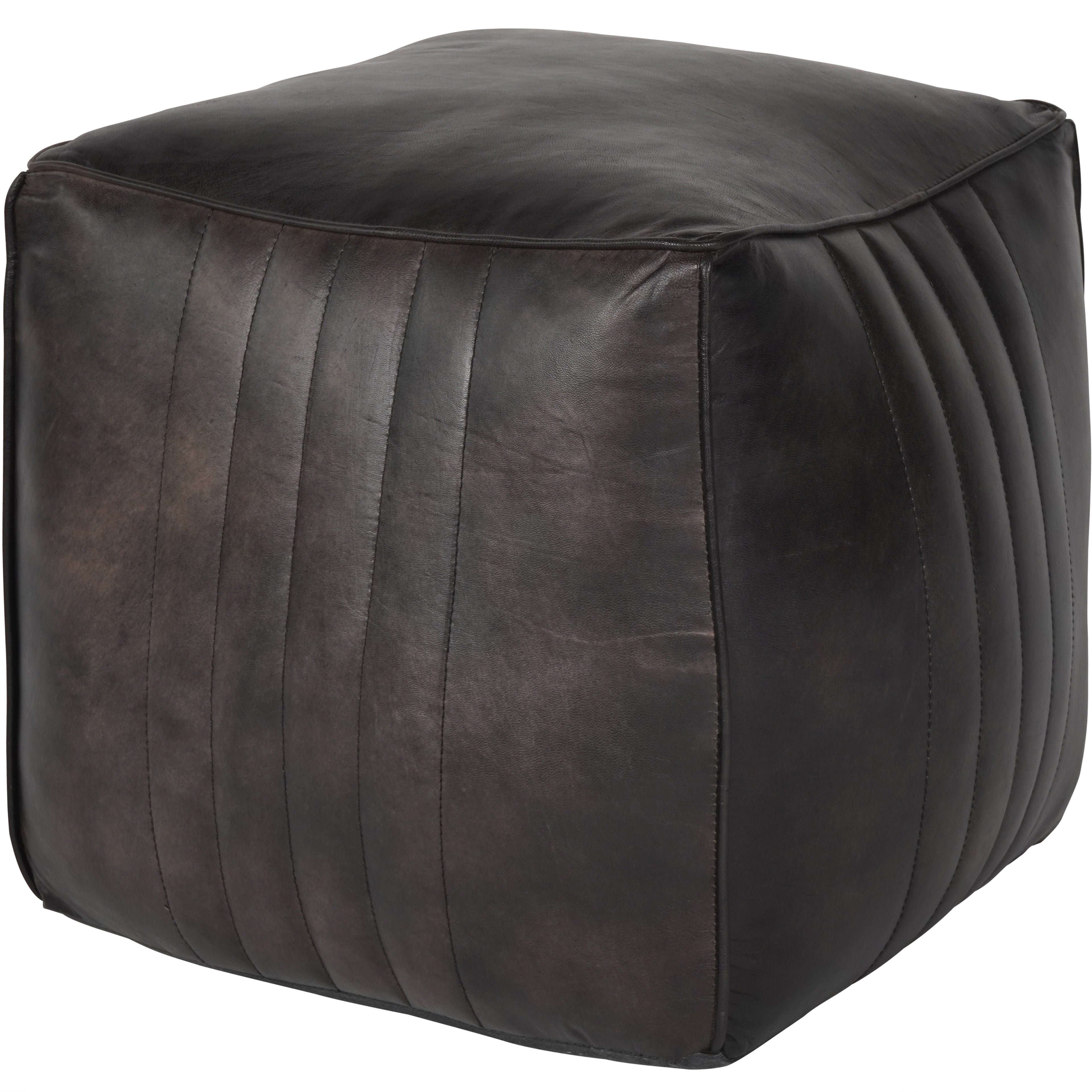 Cube Leather Pouffe in Charcoal