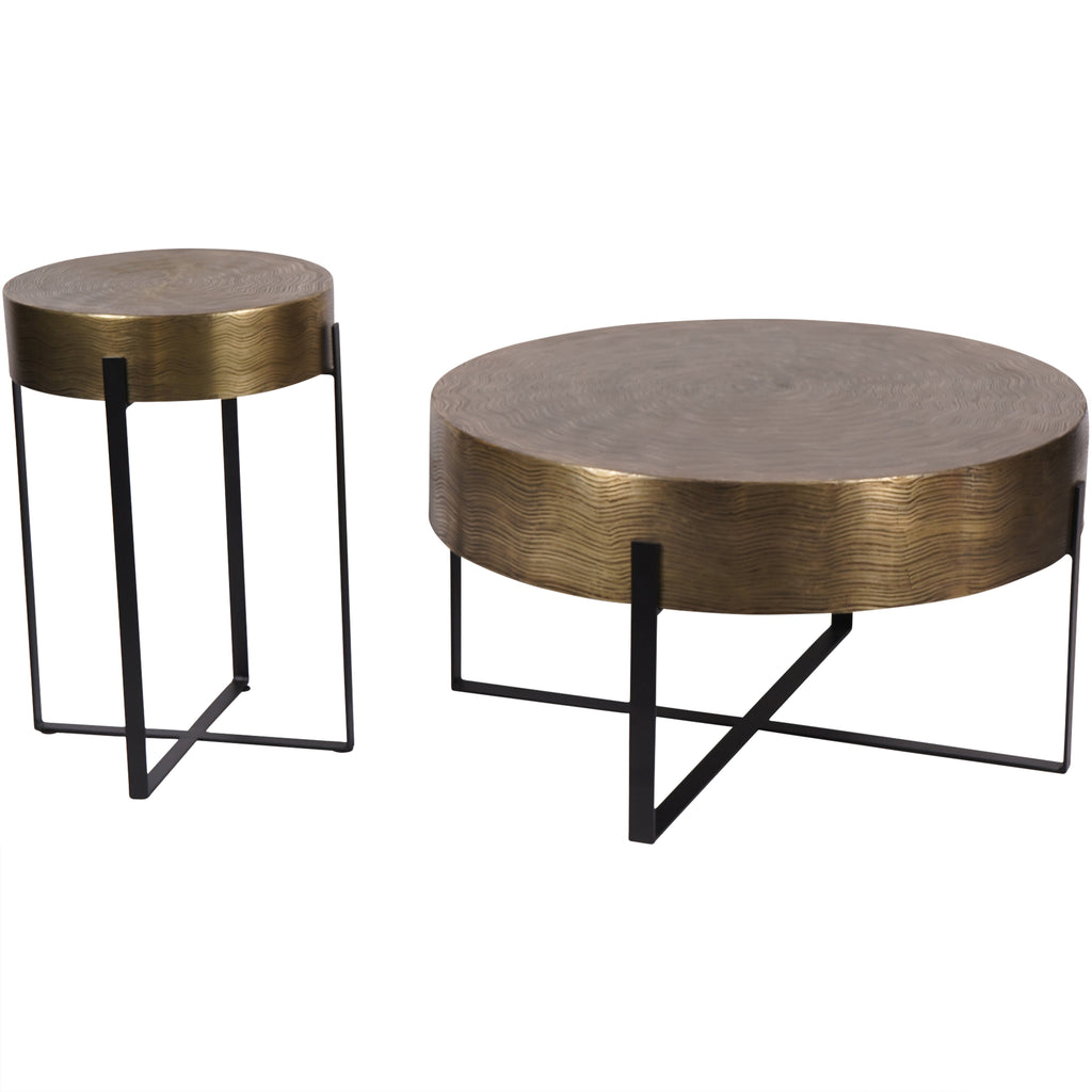 Santa Cruz Etched Brass Finish Side Table