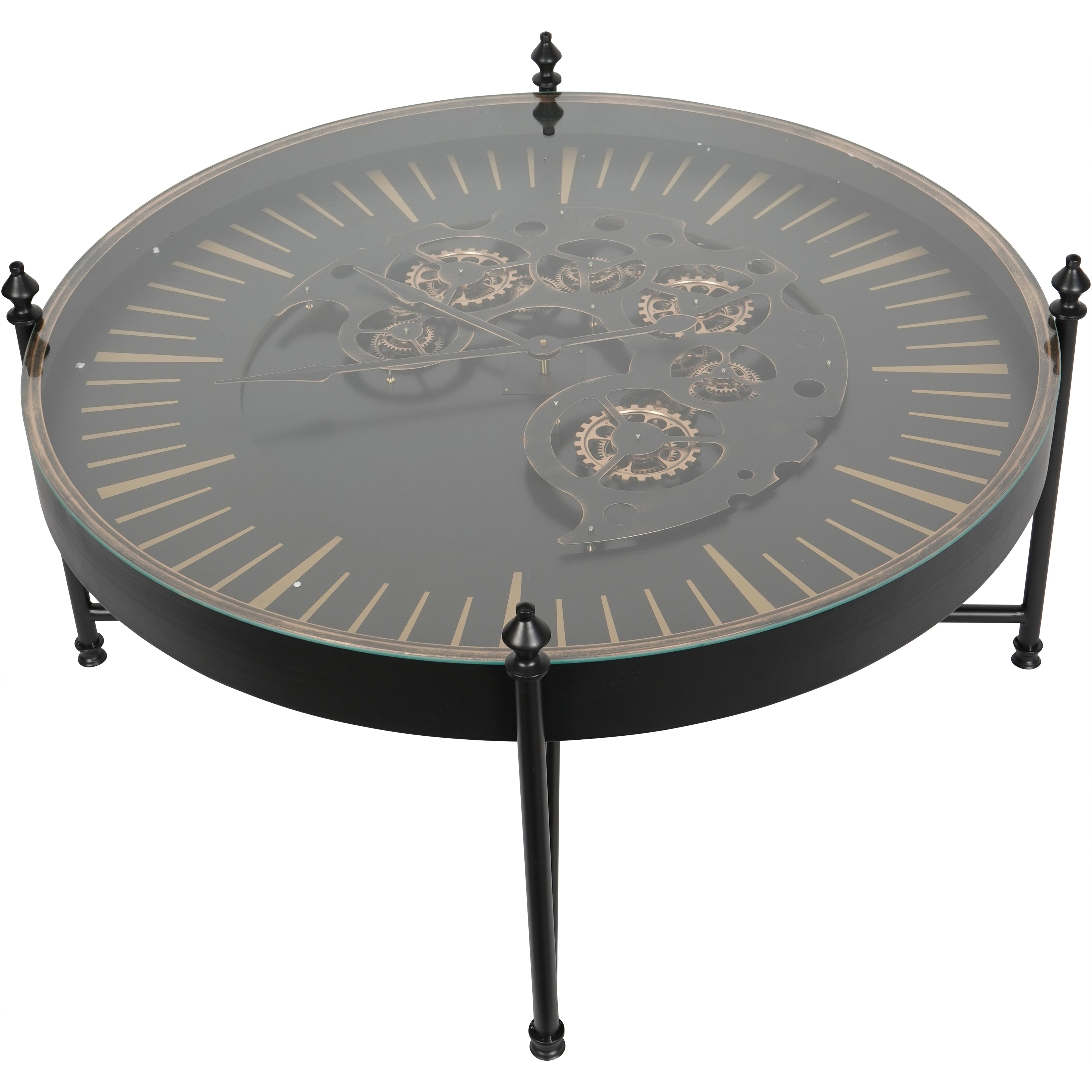 Palladium Coffee Clock Table with Moving Dials Black Gold