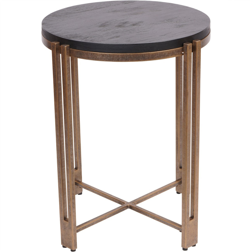 Dalston Black Sandblasted Wood and Champagne Frame Side Table