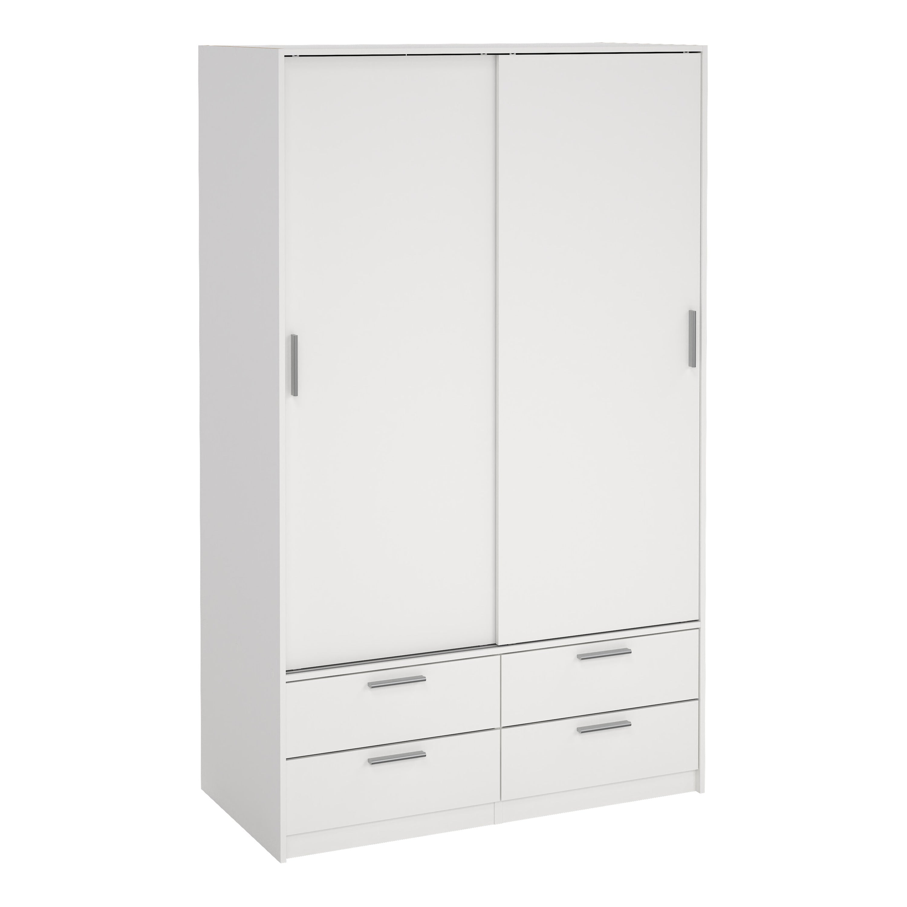 Line Wardrobe with 2 Sliding Doors and 4 Drawers, White