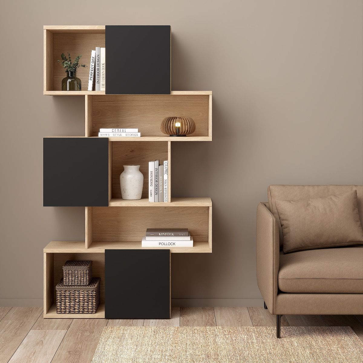 Maze Asymmetrical Bookcase with 3 Doors