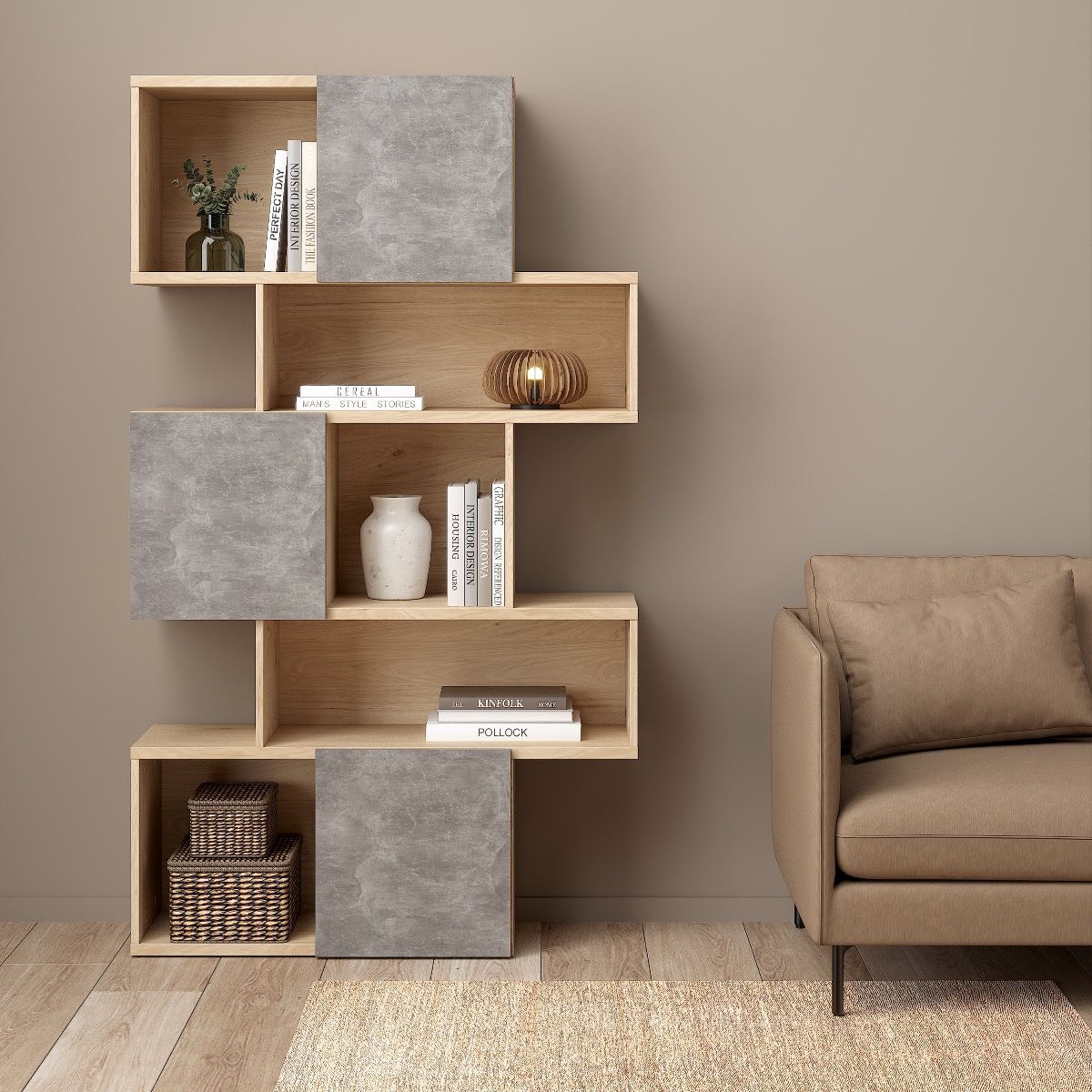 Maze Asymmetrical Bookcase with 3 Doors