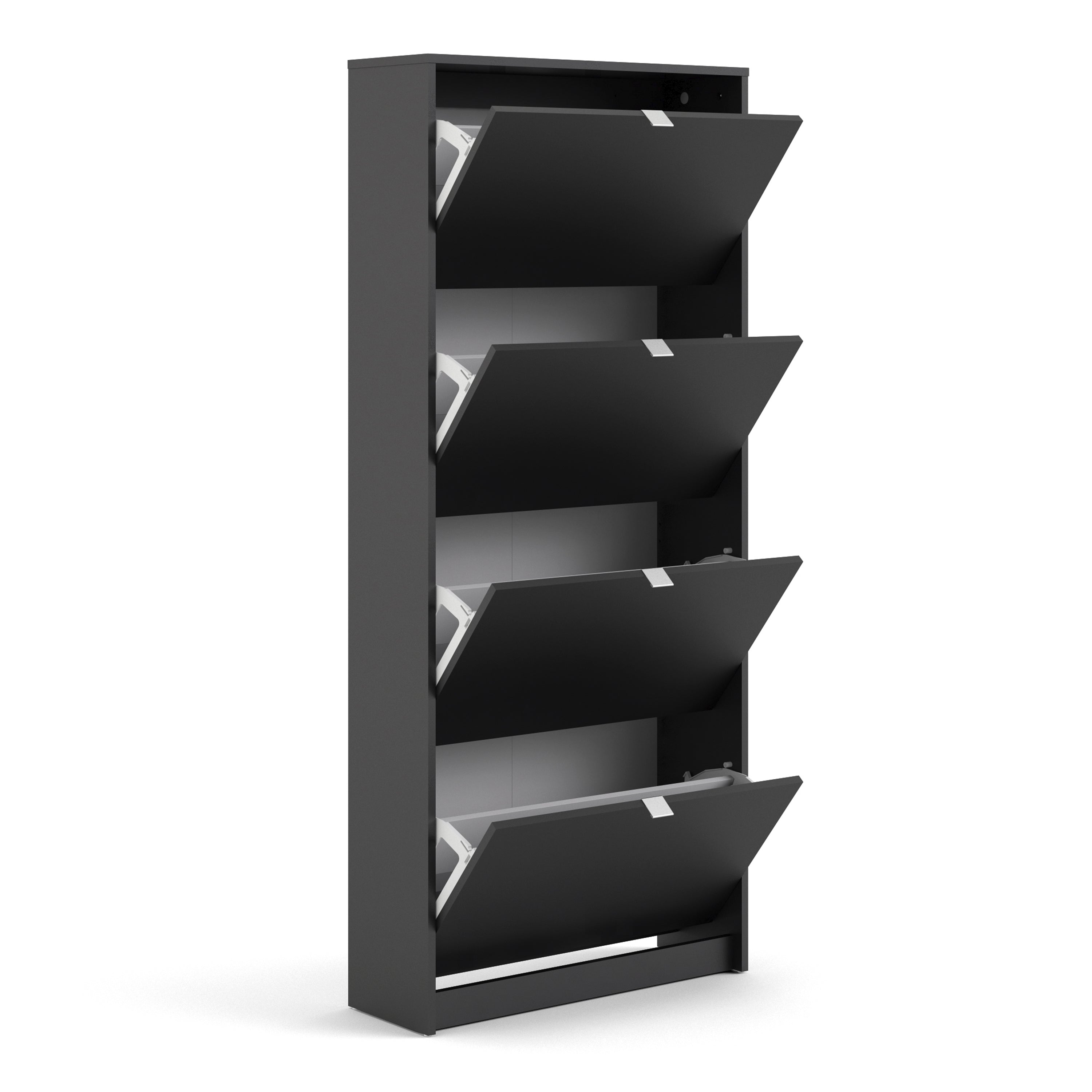 Shoes Shoe Cabinet 4 Flip Down Doors and 1 layer in Matt Black