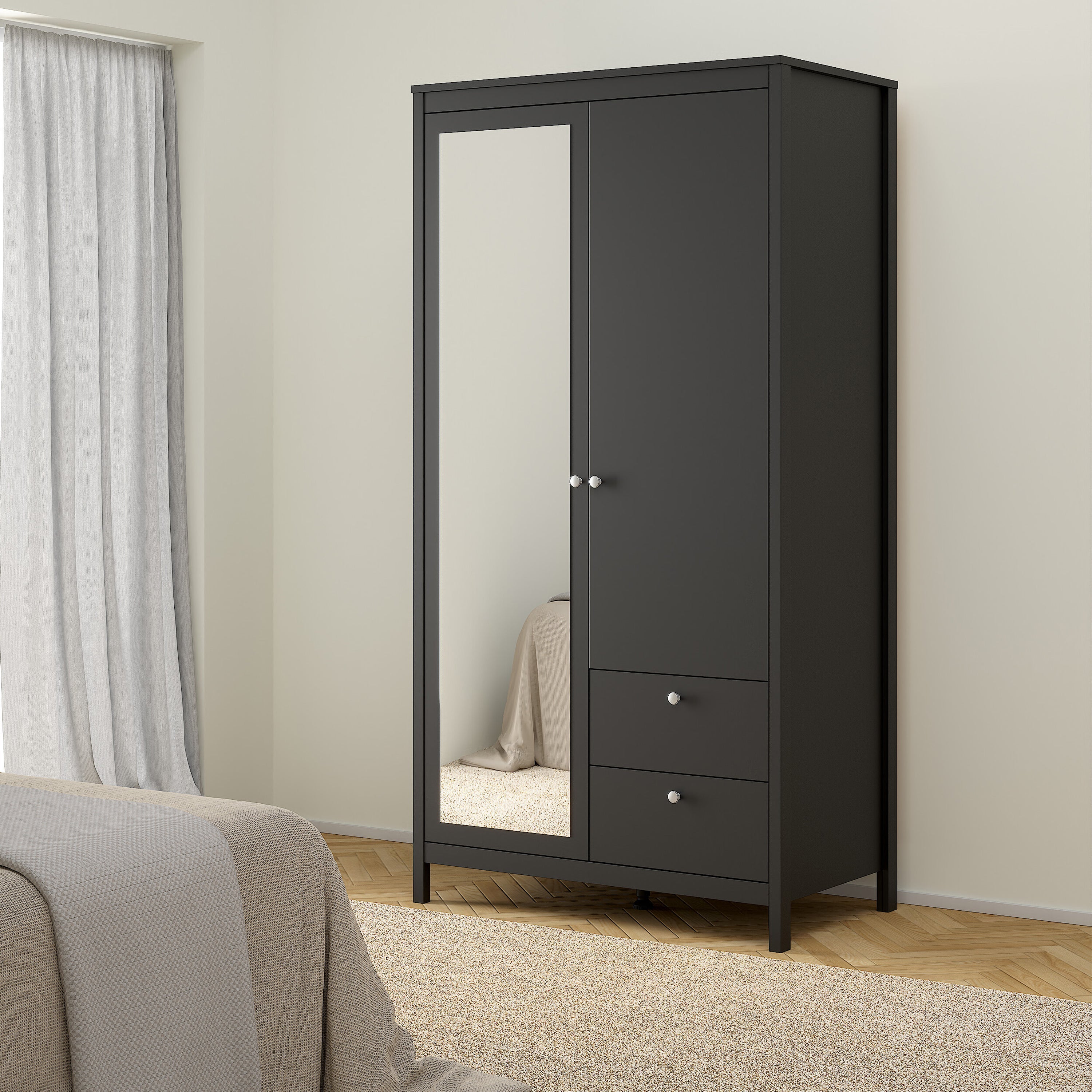 Madrid Wardrobe with 1 Door 1 Mirror Door 2 Drawers