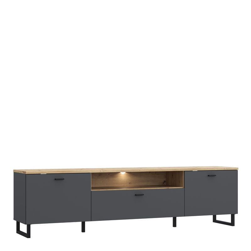 Klara TV Unit with 2 Drawers 1 Flip Door in Grey and Oak inc LED Lighting
