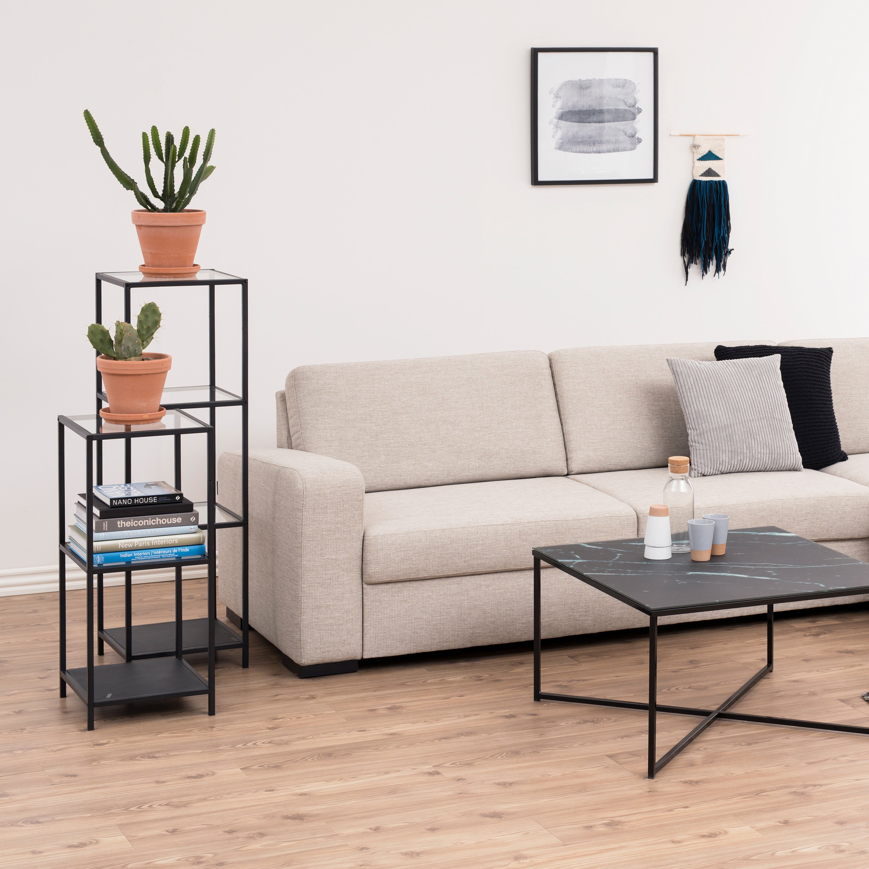 Seaford Narrow Black Metal Bookcase with 2 Shelves