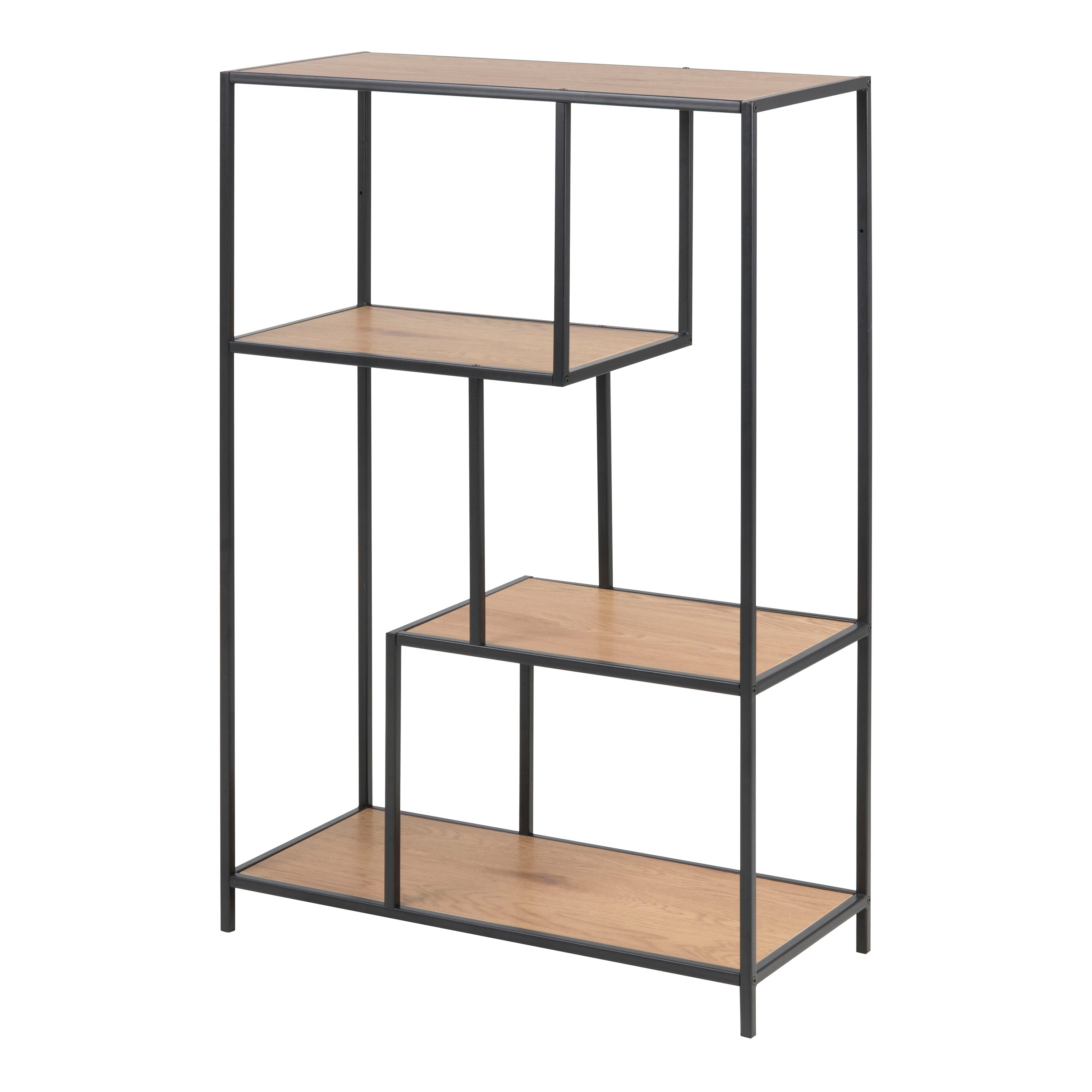 Seaford Black Metal Asymmetrical Bookcase with 3 Shelves