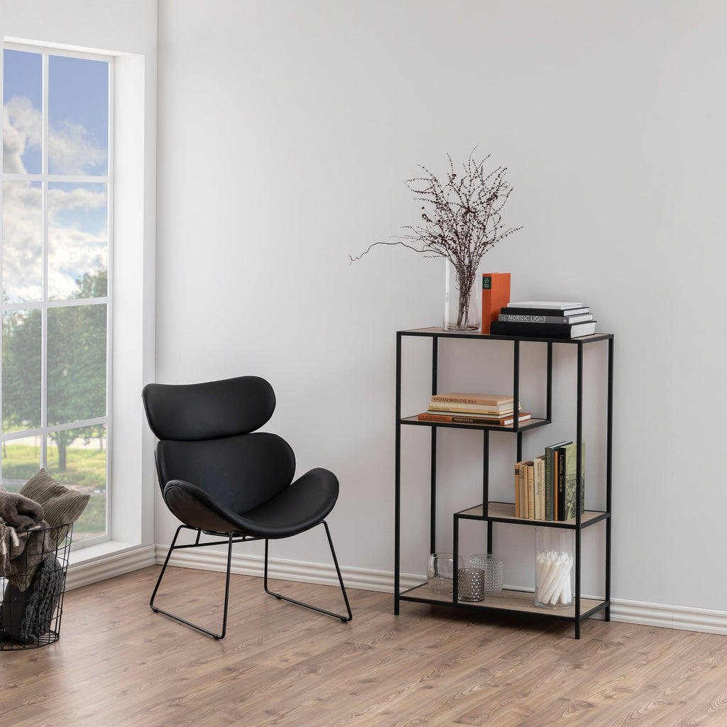 Seaford Black Metal Asymmetrical Bookcase with 3 Shelves