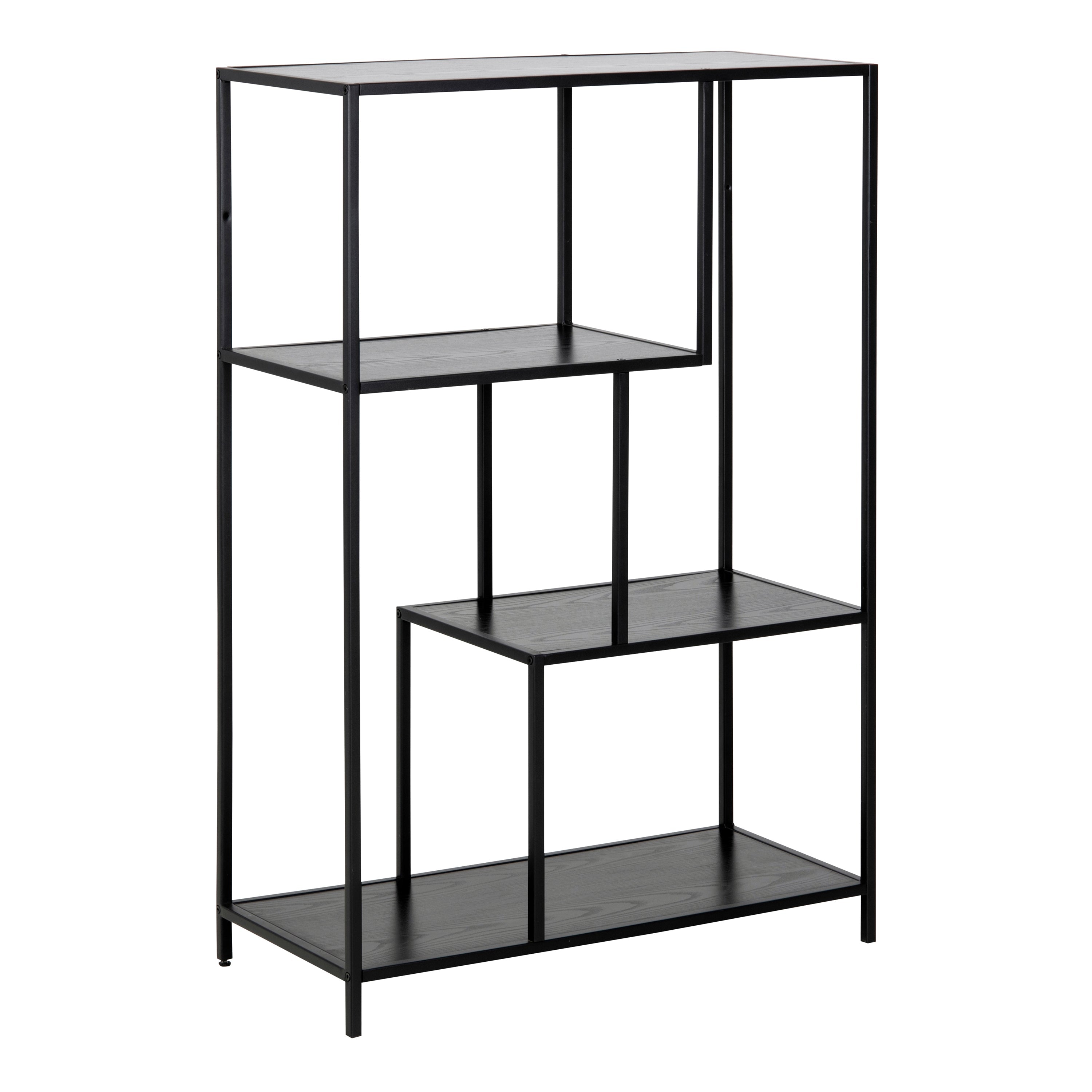 Seaford Black Metal Asymmetrical Bookcase with 3 Shelves