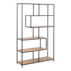 Seaford Black Metal Large Asymmetrical Bookcase with 5 Oak Shelves