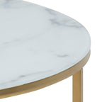 Alisma Round Coffee Table with White Crystal Clear Marble Glass Top & Gold Legs