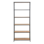 Seaford Tall Black Metal Bookcase with 5 Shelves in Oak