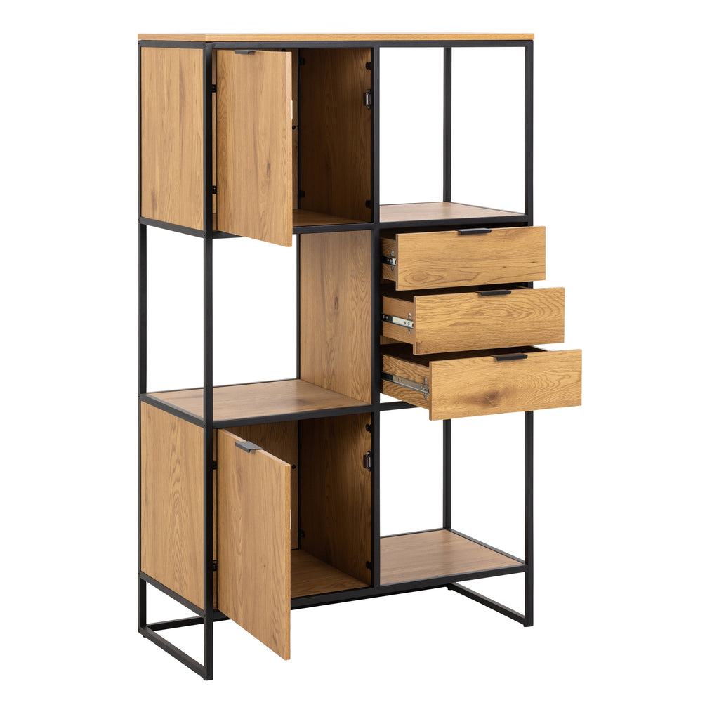 Swindon Bookcase with 2 Doors, 3 Drawers and 2 Shelves in Black