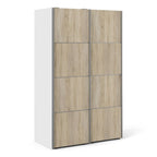 Verona Sliding Wardrobe 120cm in White with Oak Doors with 2 Shelves