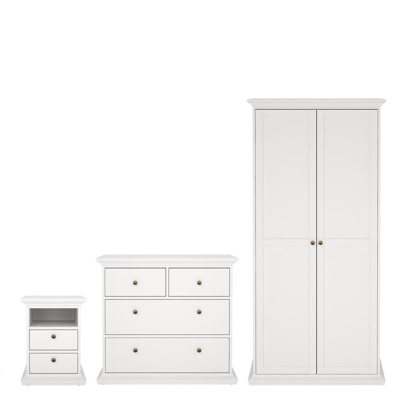 Paris Package - Bedside 2 Drawers + Chest of 4 Drawers + Wardrobe with 2 Doors