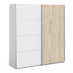 Verona Sliding Wardrobe 180cm in White with White and Oak Doors with 5 Shelves