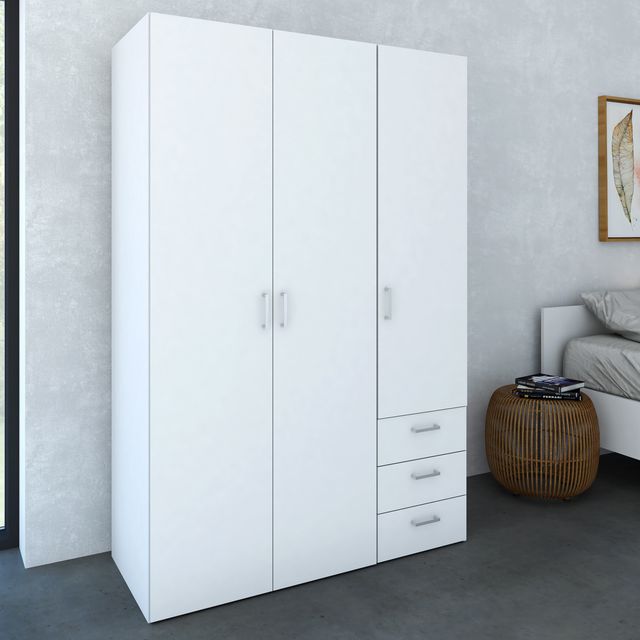 Space Wardrobe 3 Doors 3 Drawers in White 2001