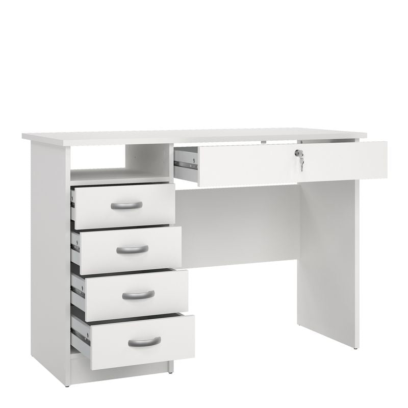Function Plus Desk 5 Drawers in White