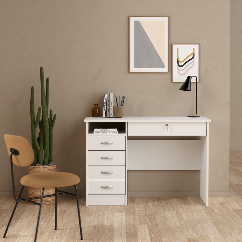 Function Plus Desk 5 Drawers in White